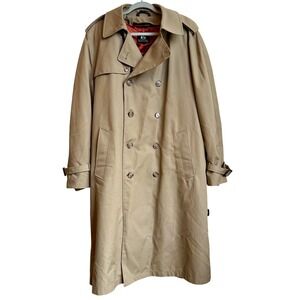 Stafford‎ Lined Trench Coat Khaki Size 44 Double Breasted Belted Vintage Korea